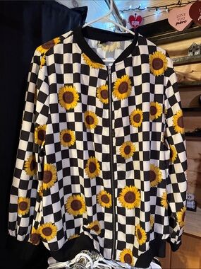 SHEIN Black & Yellow Sunflower Check Bomber Jacket